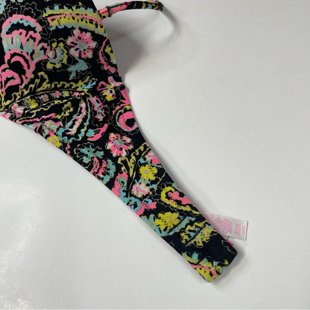 Victorias Secret 34D Flirt Bandeau Bikini Top Floral 3DA Black Pink Blue #1325 - Picture 10 of 12